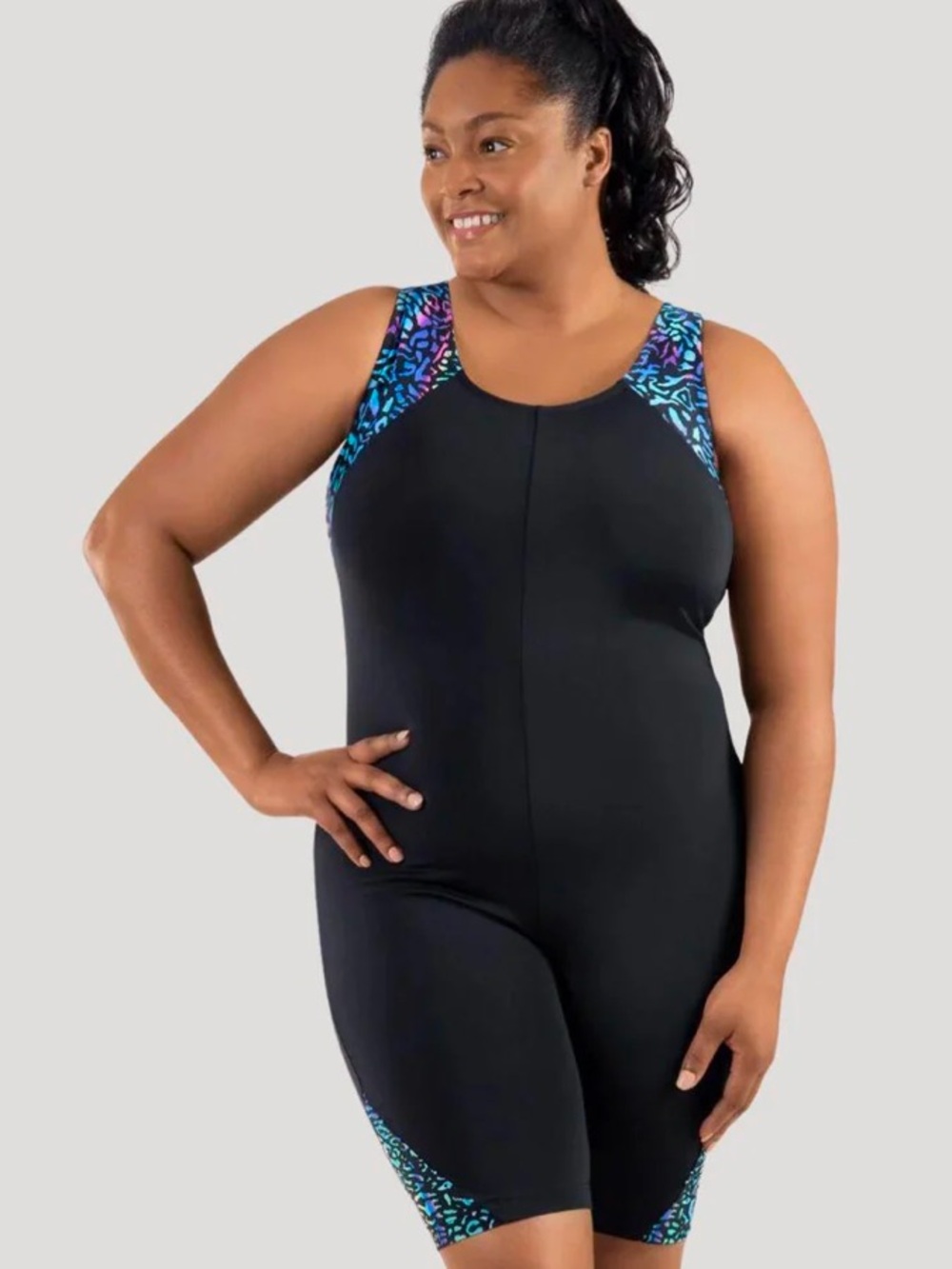 Juno Active QuikEnergy Sleek Fit Scoop Back Aquatard Coral Reef Black size 3x